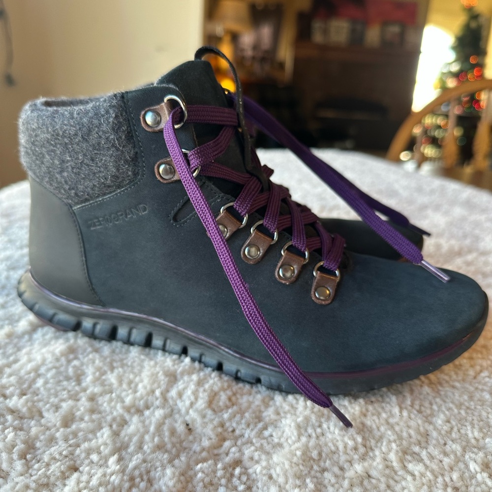 Women's Black Boots with Purple Laces